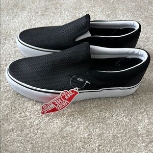 Vans Black Sneakers Slip-On with White Accents- unisex M-8.5 W-10